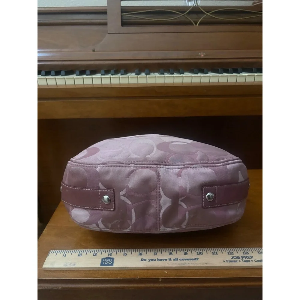 Coach Signature Satin Hobo‎ Plum Purple Leather Trim Shoulder Bag Y2K